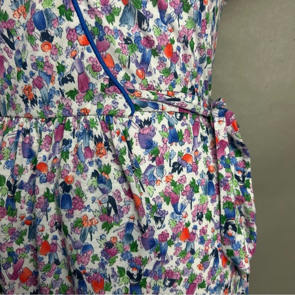 Vintage 60s Lanz  Original Wrap Dress Blue Red Floral Cap Sleeve Knit Midi XS - Picture 5 of 7